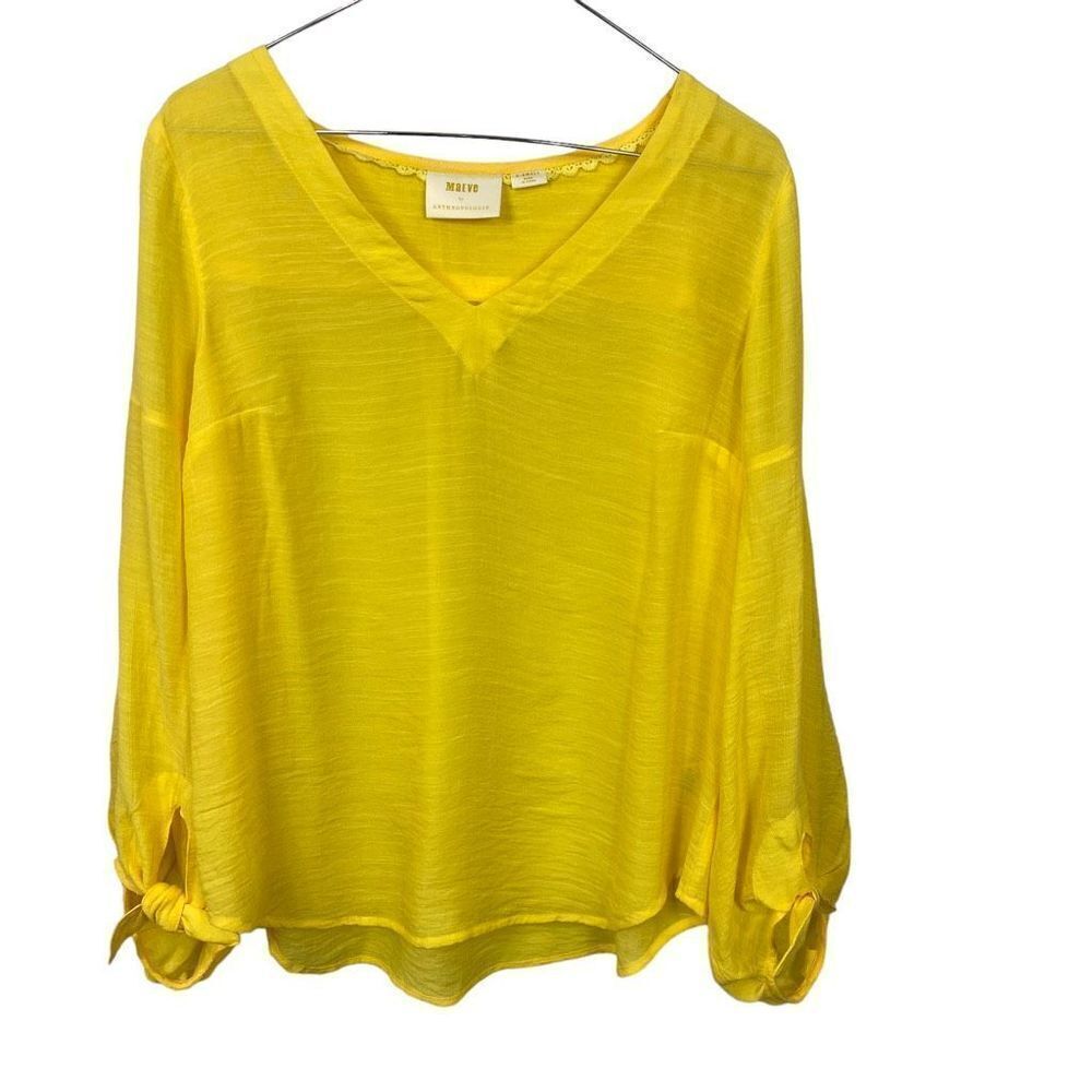Maeve by Anthropologie XS Yellow Verona Tied-Sleeve Lightweight Top